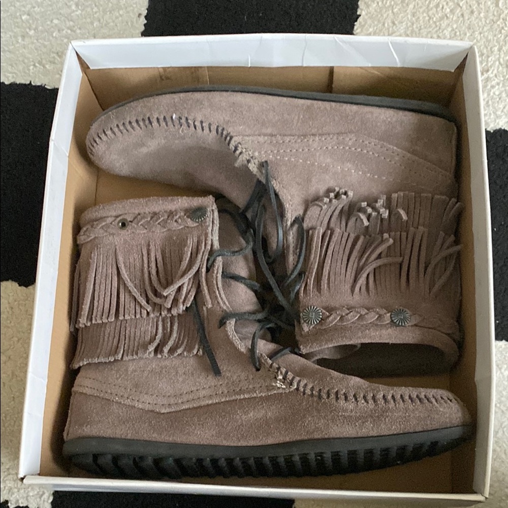 Minnetonka Fringed Suede Ankle Boots